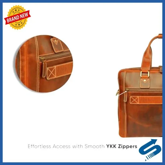 Full Grain Leather Messenger Bag Laptop Briefcase Satchel Twin Compartment - Picture 5 of 7